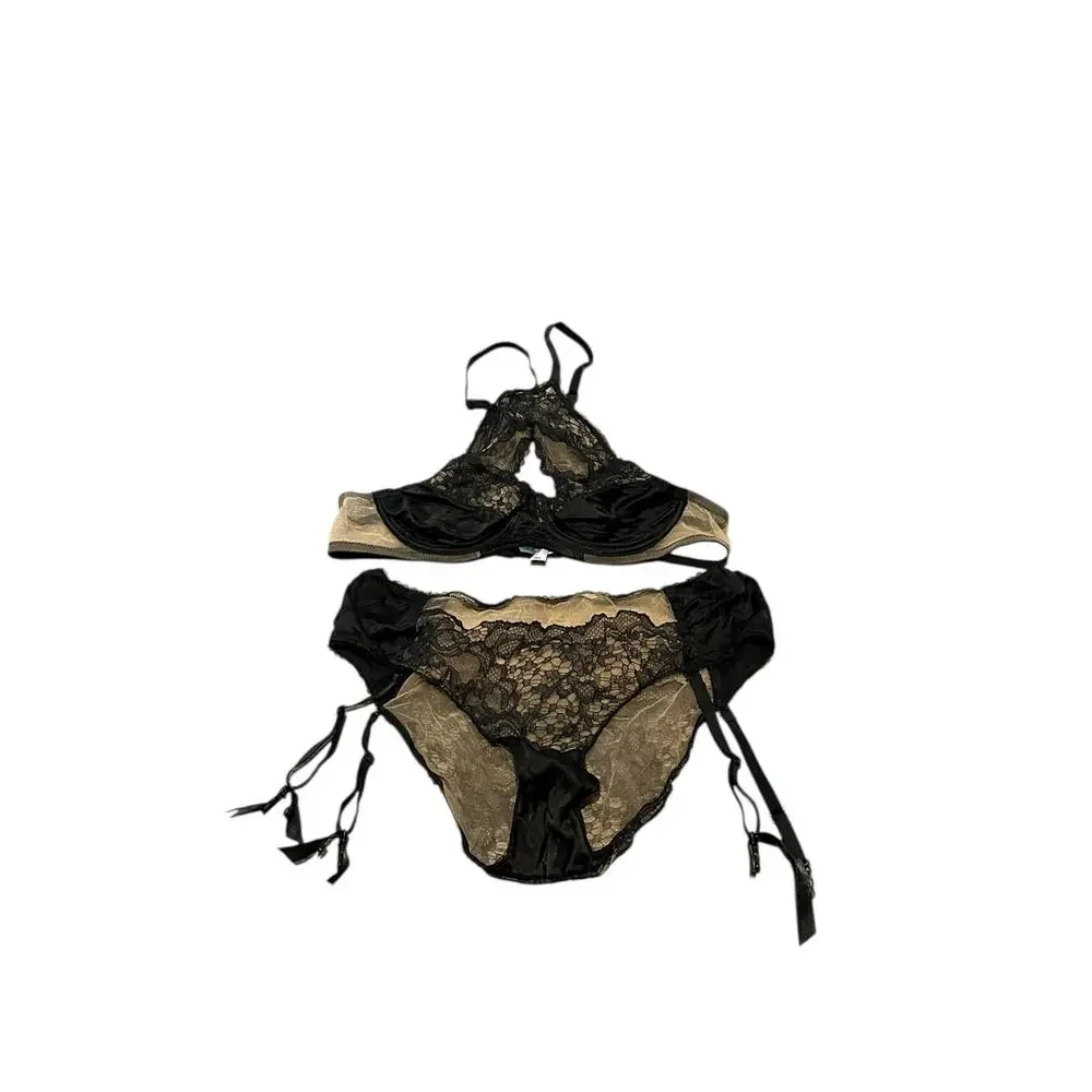 Else Women's 36A Black Yasmin Harness Racerback Underwire Satin Lace Bra